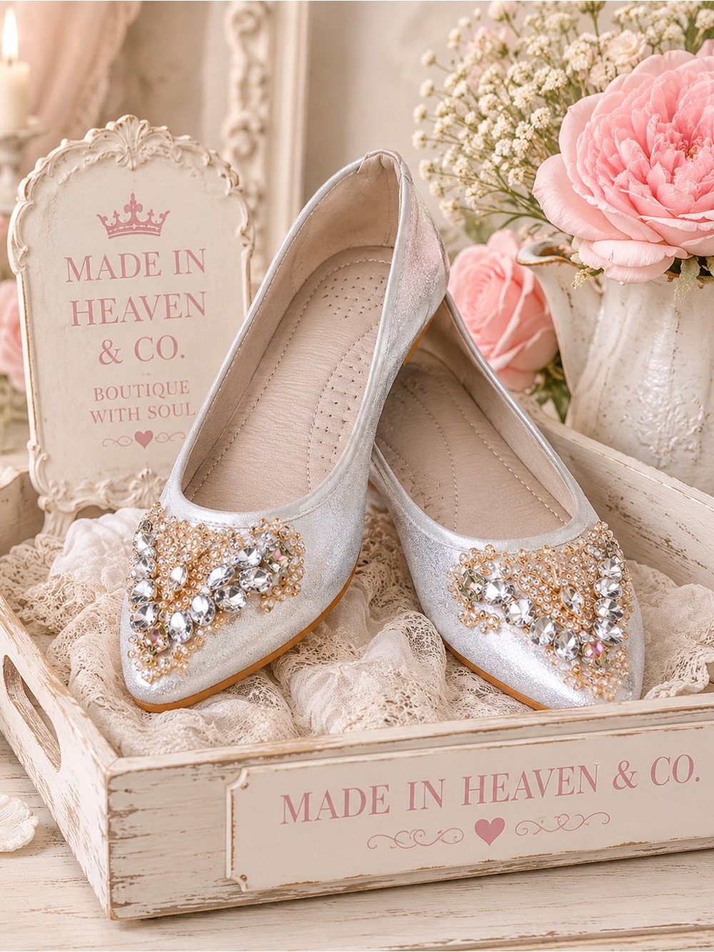 Silver Jeweled Women's Ballet Flats